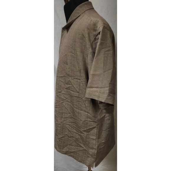 Trader Bay Mens XL Brown check Textured Short Sleeve Button Rayon Blend Shirt - Picture 5 of 11